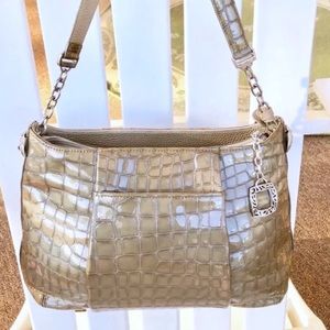 BRIGHTON CROC EMBOSSED LEATHER GOLD/TAN MED PURSE